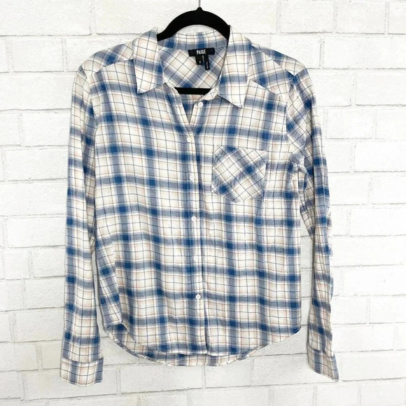 Paige Blue & Pink Plaid Button Down Long Sleeve Shirt Women's Size Small - Picture 2 of 7